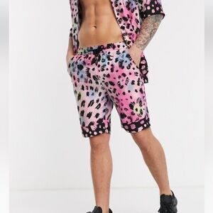 NATIVE YOUTH Men’s Cheetah Neon Drawstring Shorts Size 36 Bright Summer
